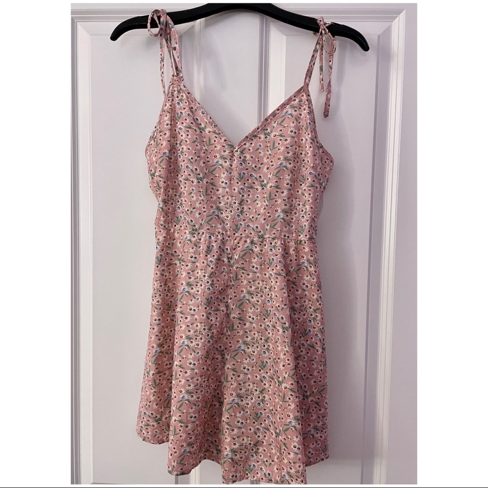 Pink Floral Shoulder Tie Romper